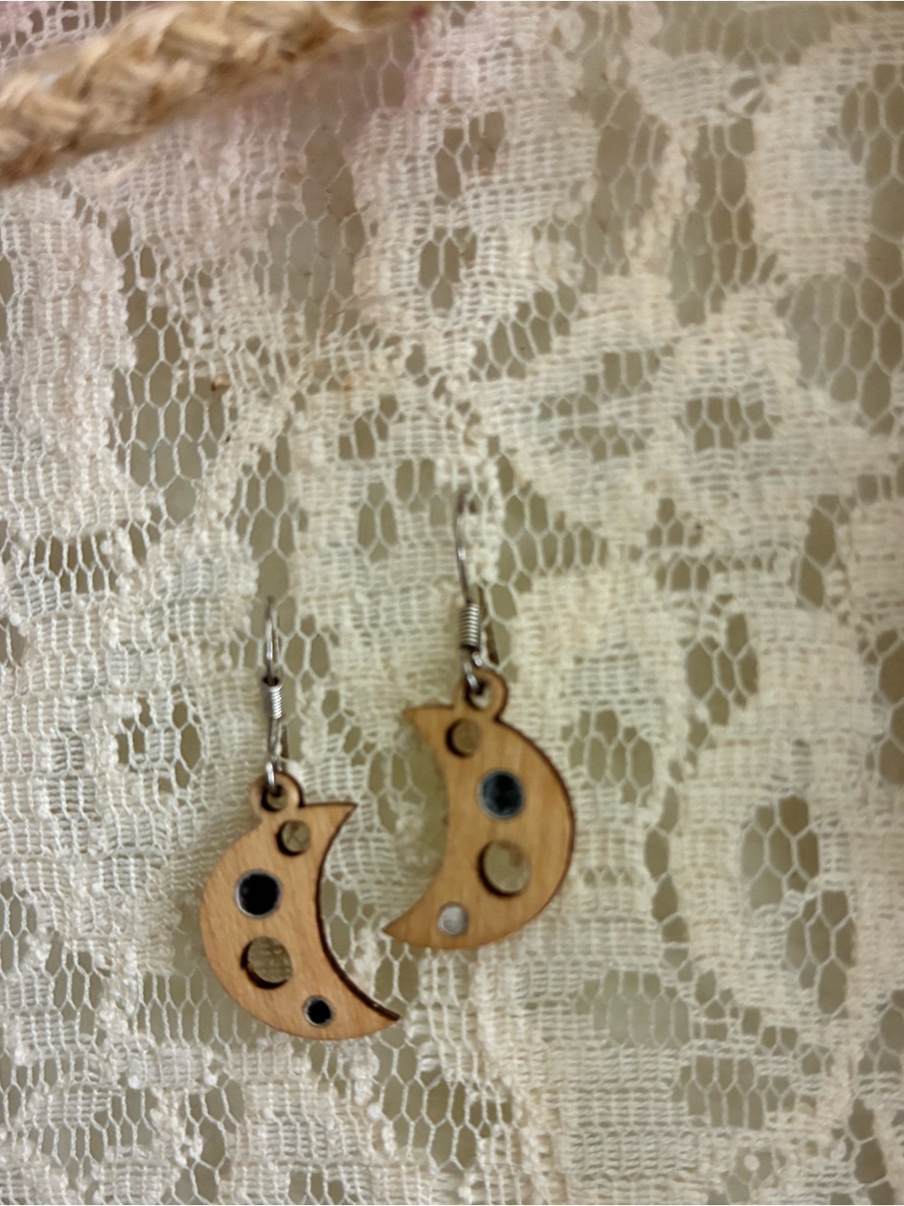 Handcrafted Moon Cutout Wooden Earrings – Natural Brown